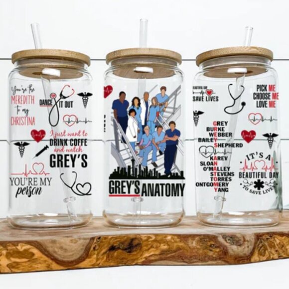 Greys Anatomy NEW 16oz glass can cup - Picture 1 of 1